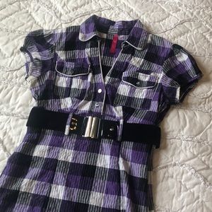 Fitted Plaid Blouse with Belt